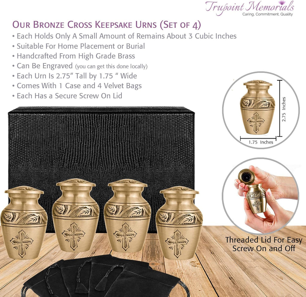 Cremation Urns for Adult with Case & Bags - Mini Keepsake Urns, Bronze Cross G13667