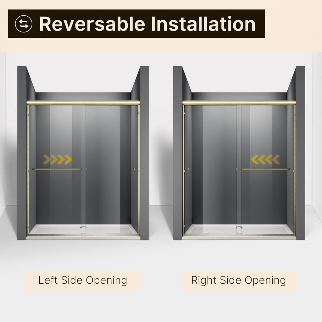 Double Sliding Shower Door, Semi-Frameless, Clear Tempered Glass, Brushed Gold Finish T561088