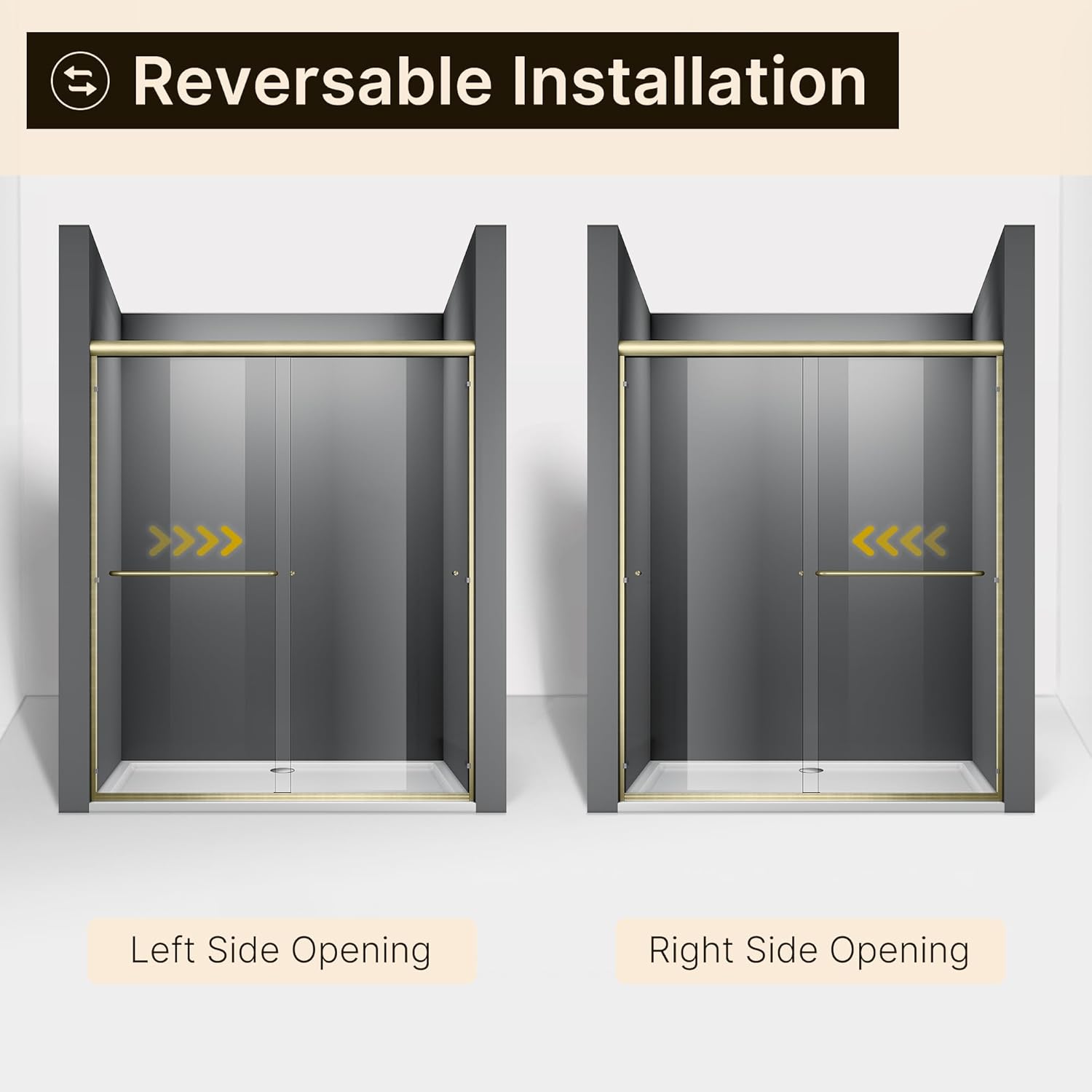Double Sliding Shower Door, Semi-Frameless, Clear Tempered Glass, Brushed Gold Finish T561088