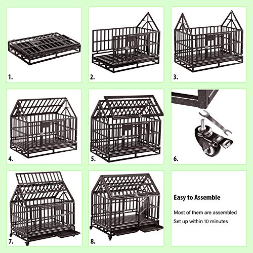 Dog Cage Crate Kennel Heavy Duty with Wheels for Large Dogs R240