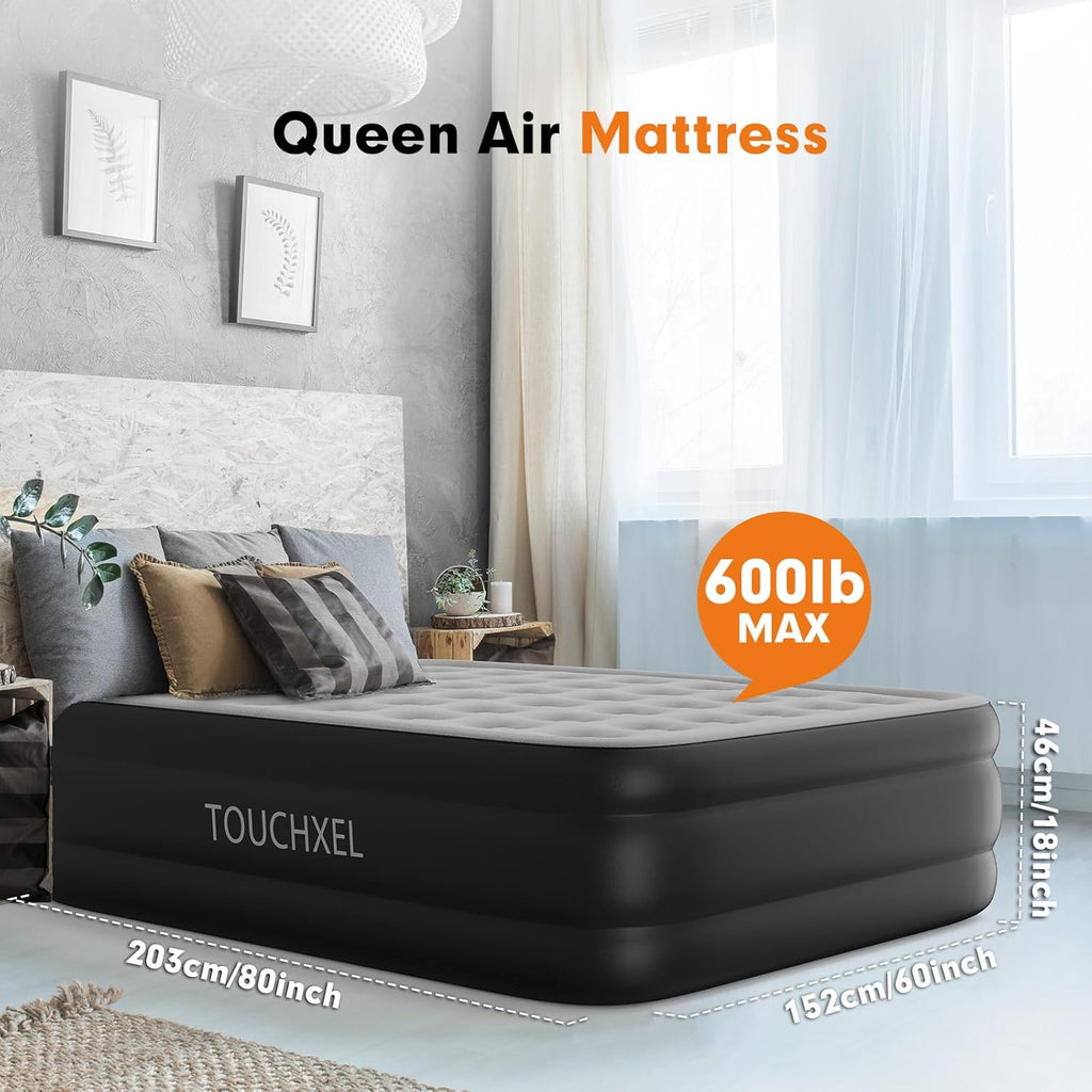 Queen Air Mattress with Built-in Double Pump, 18" Tall Inflatable Bed C37503