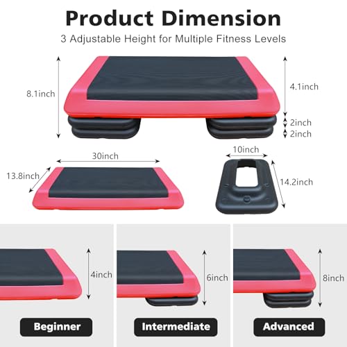 Adjustable Aerobic Step Platform with 4 Risers, 4-6-8in Height L756398