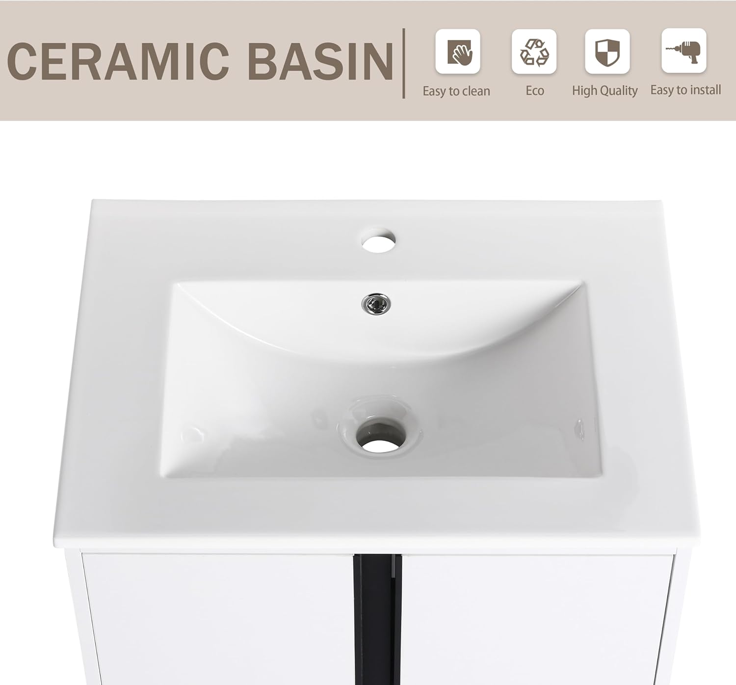 24" Bathroom Vanity with Ceramic Sink, Single Sink, 2 Doors, White W70363