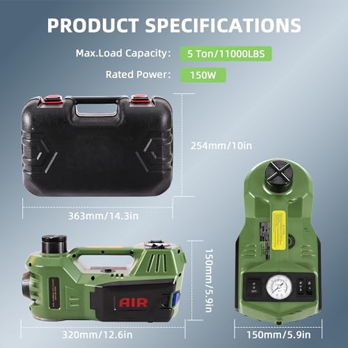 Car Jack 5 Ton 12V with Built-in Inflatable Pump for SUV Tire Change I66075