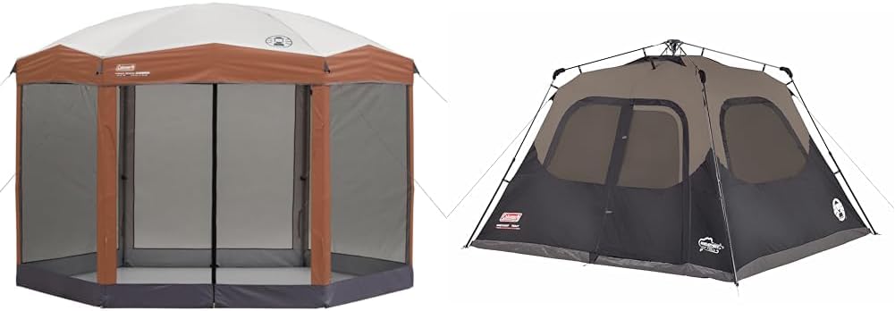 Coleman Back Home Screen Canopy Tent with Instant Setup, Outdoor Gazebo & Camping Tent | 6 Person Cabin Tent with Instant Setup, Brown/Black