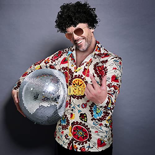 Mens 70s 80s Disco Costume Set Shiny Sequins Long Sleeve Shirt Y2095