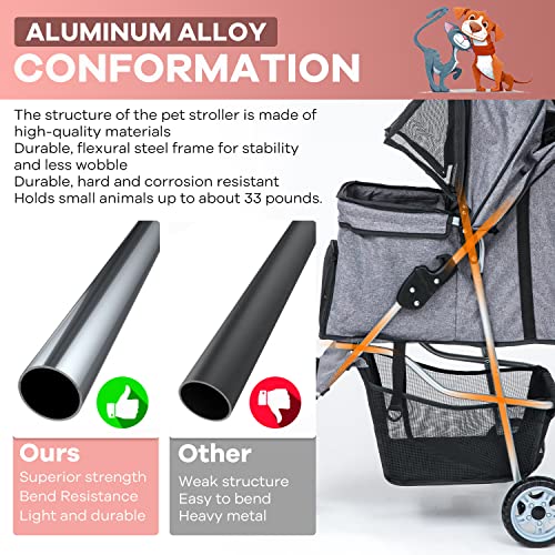 Dog Stroller 4-Wheel Folding Travel Carrier for Small-Medium Dogs and Cats Q7597