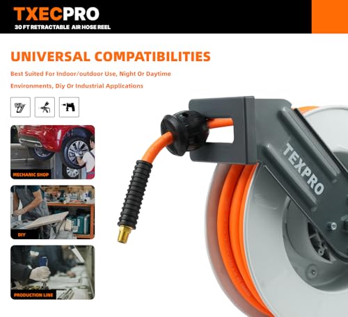 Retractable Air Hose Reel, 3/8 in x 30 ft, 300 PSI, Ceiling/Wall Mounted U1226