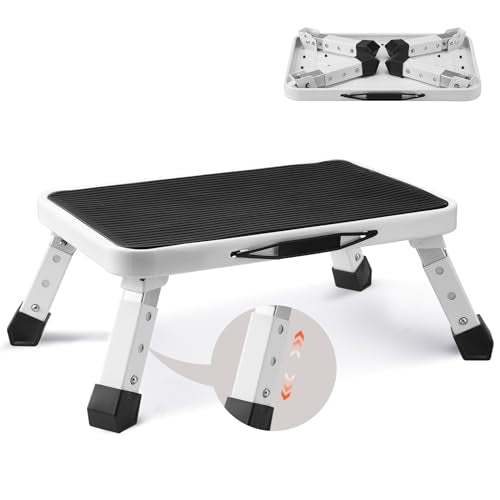 VEVOR Step Stool 1-Step 330lbs Capacity, Folding Steel Step Ladder 3 Adjustable Height, Portable Toddler Step Stools for Adults, Non-Slip Sturdy Step Ladders for Office, RVs, Pets, Bathrooms,Bedrooms