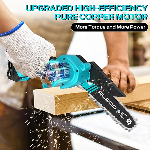 Cordless Mini Chainsaw 6 Inch with 2 Batteries and 3 Chains T395967