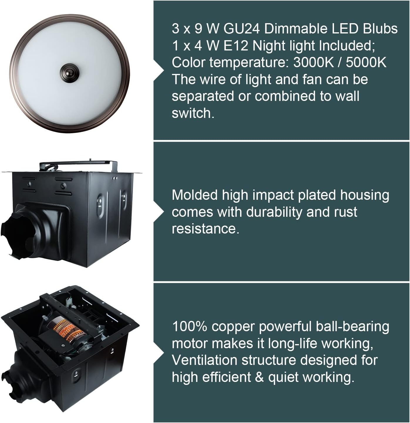 Round Exhaust Bathroom Fan with Light and Nightlight P24698