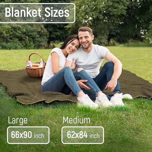 Wool Camping Blanket, Fire Retardant, Extra Thick, 62x84 Inches Y5542