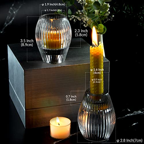 Ribbed Glass Taper Candle Holders Set of 2 for Home Decor X2390