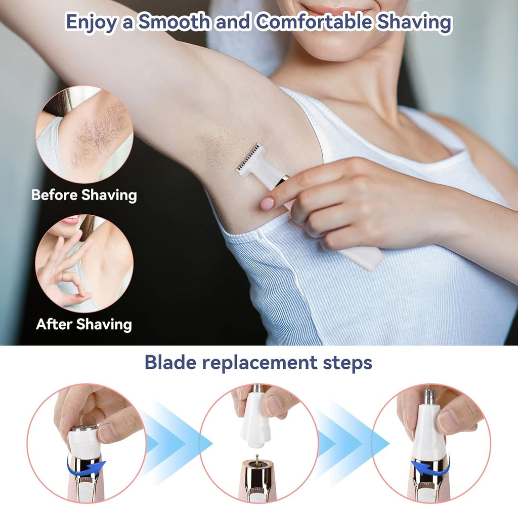 Face Razors for Women, Bikini Trimmer 5 in 1 Wet/Dry Electric Shaver for Face, Nose, Eyebrow, Body Z890
