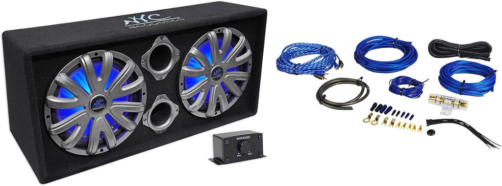 NYC ACOUSTICS NSE212L Dual 12" 1800w Powered Car Subwoofer System+LED+Wire Kit