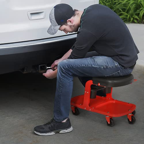 Garage Mechanic Creeper Seat with Tool Tray and Cup Holder, Rolling Stool on Wheels, 350 lbs Capacity H342679