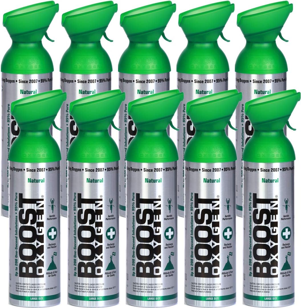 Boost Oxygen Supplemental Oxygen to Go | All-Natural Respiratory Support for Health, Wellness, Performance, Recovery and Altitude, 10 Liter Canister, Natural, 10-Pack