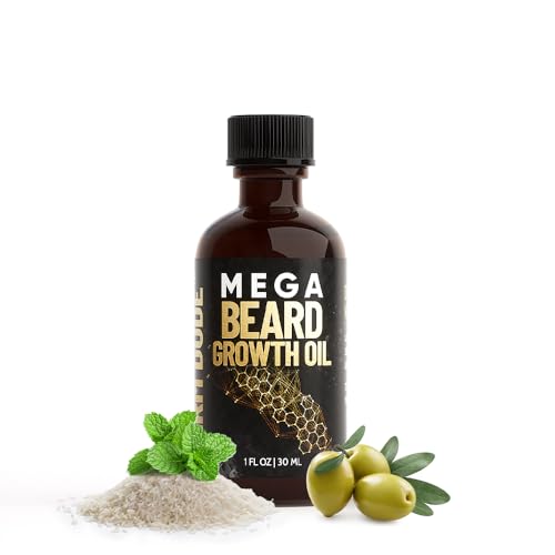 Derm Dude Mega Beard Growth Oil Loaded with All-Natural Jojoba Oil, Japanese Peppermint Oil, Castor Oil, Promotes Natural Healthy Facial Hair Growth for Men, Beard Thickener, 2 Pack