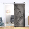 30In x 84In Sliding Barn Door with 5FT Barn Door Hardware Kit, Barn Doors and Hardware Included for Interior Rooms & Closets, A Simple Assembly is Required (K-Frame, Brown)