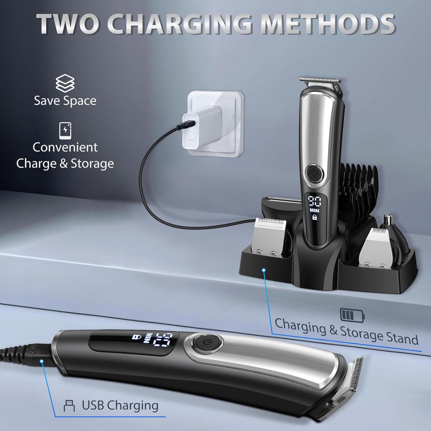 Cordless Beard Trimmer for Men, Rechargeable Wet Dry Grooming Kit M821021