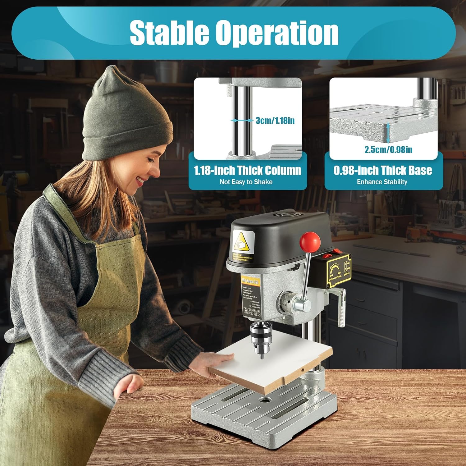 Mini Benchtop Drill Press, 3-Speed Adjustable Bench Drilling Machine Q13460