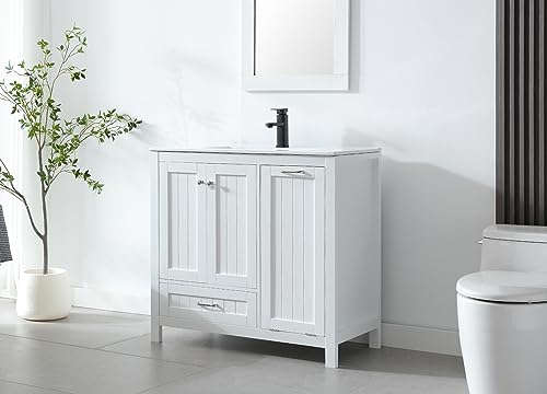 36" Bathroom Vanity with Sink Combo Set, Cabinet with Laundry Hamper, 2 Doors, 1 Drawer, Soft Closing, White S415