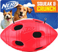 Nerf Dog Rubber Football Dog Toy with Interactive Squeaker and Crunch, Lightweight, Durable and Water Resistant, 6 Inch Diameter for Medium/Large Breeds, Single Unit, Red
