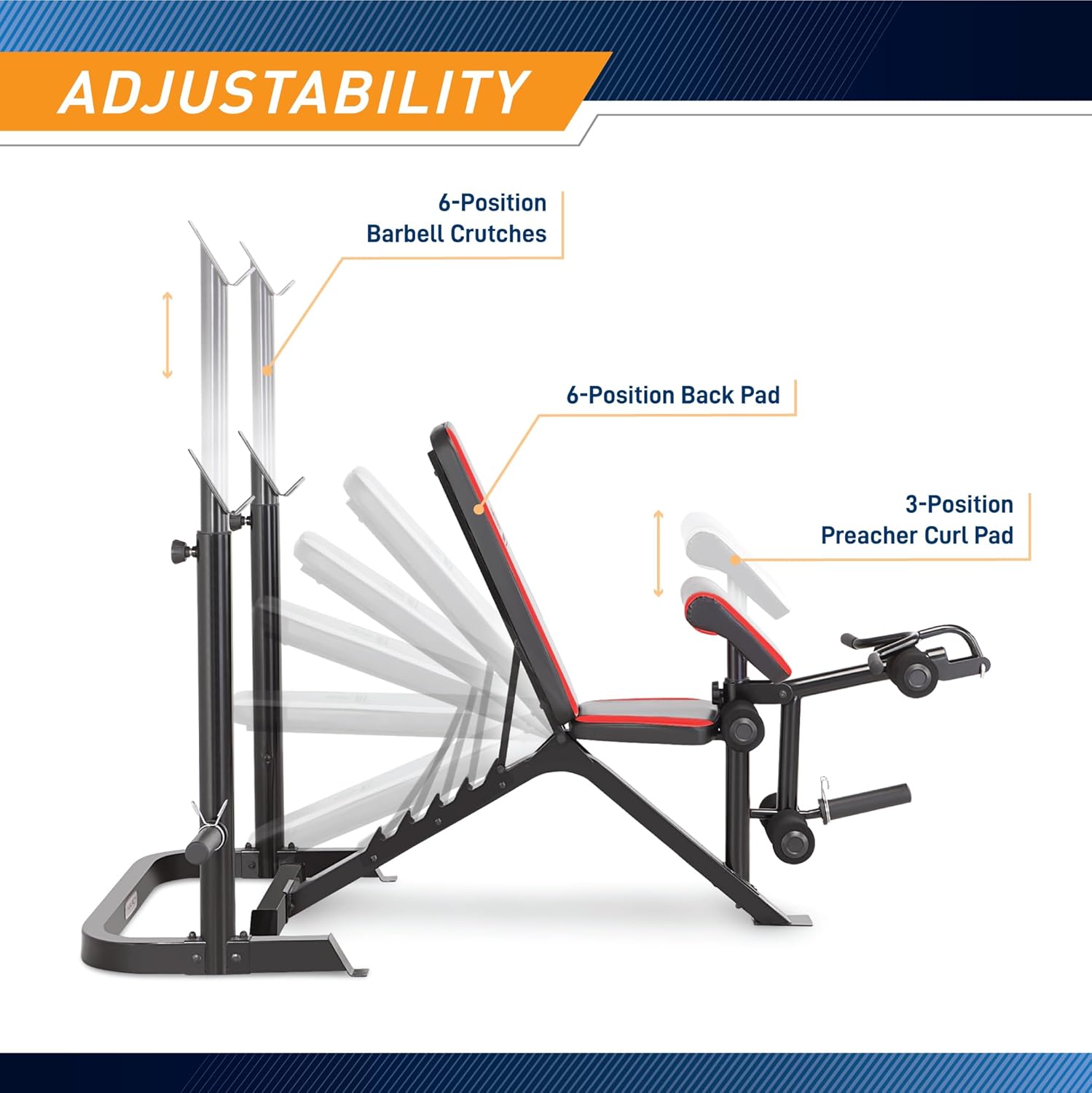 Adjustable Olympic Weight Bench with Leg Developer and Squat Rack B25420