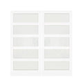 Double Sliding Pocket Door 60"（30" x2） x 80" - 5 Lites Tempered Frosted Glass Panels, Interior & Closet Single Door Slab, White Primed - Panel Assembly (Needed without Hardware Kit
