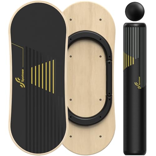 Sportneer Balance Board - 7 Modes Wobble Board with Adjustable Stoppers - Exercise Balancing Stability Trainer for Improve Balance, Surf Trainer & Physical Therapy - Roller and 2.8'' Ball Included