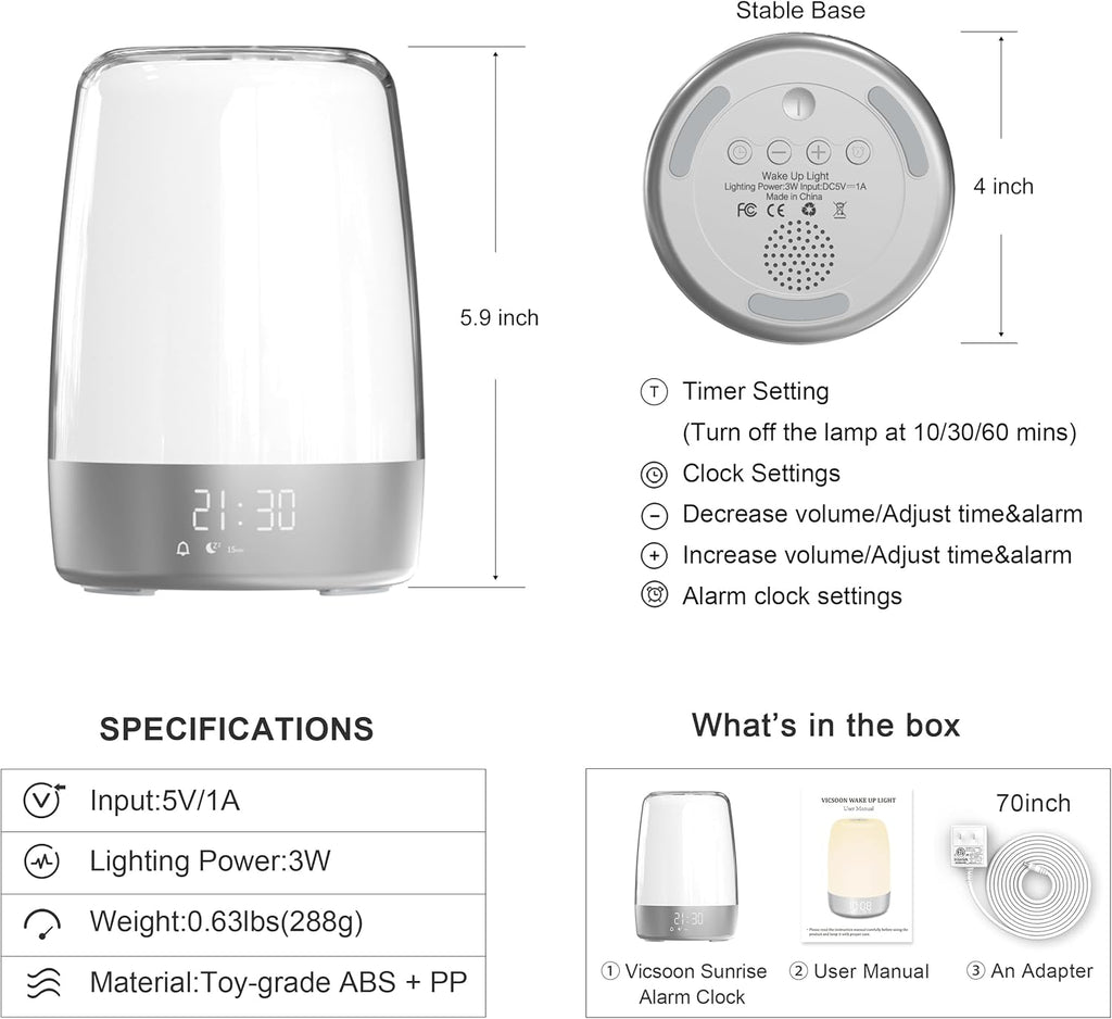 Sunrise Alarm Clock with Dimmable Touch Light and 6 RGB Colors S896051