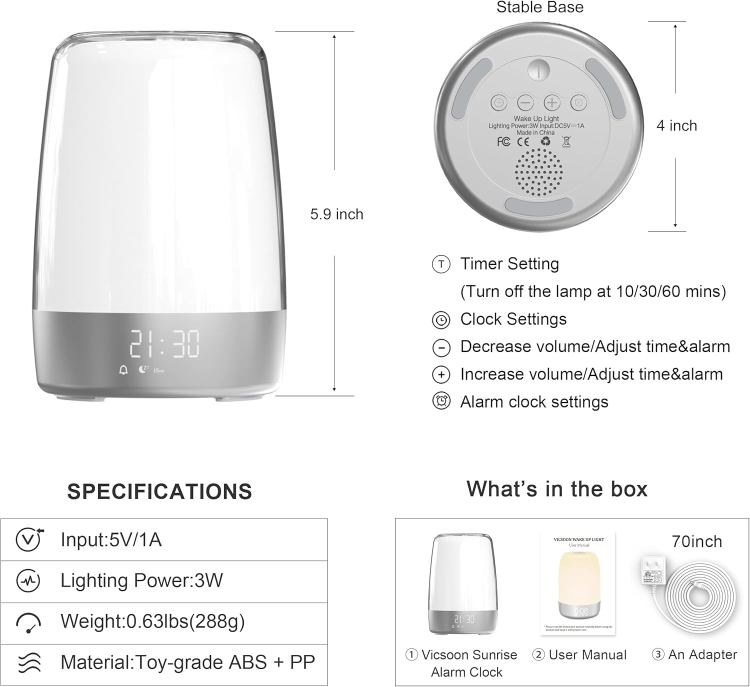 Sunrise Alarm Clock with Dimmable Touch Light and 6 RGB Colors S896051