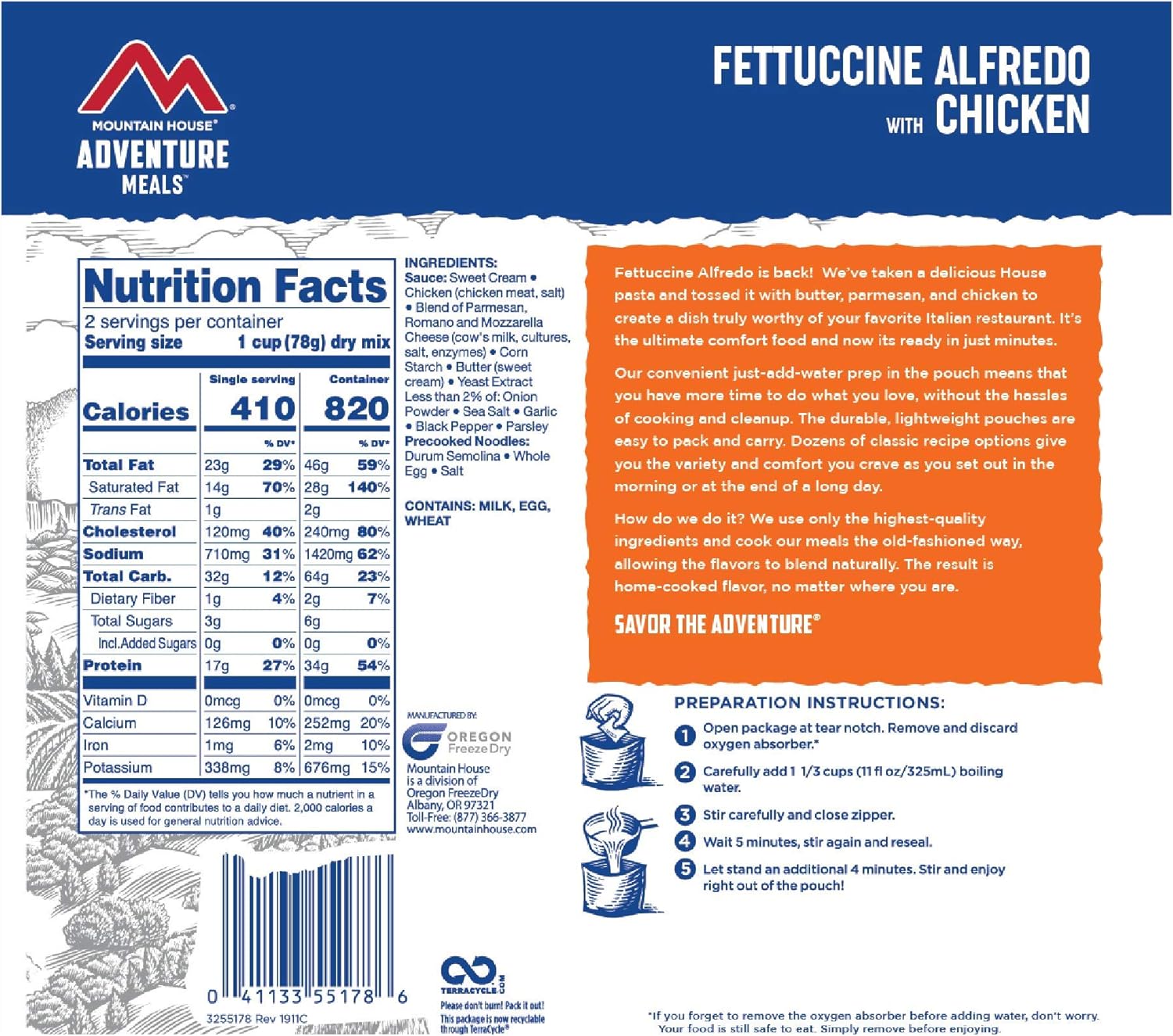 Freeze Dried Fettuccine Alfredo with Chicken, 2 Servings U454805
