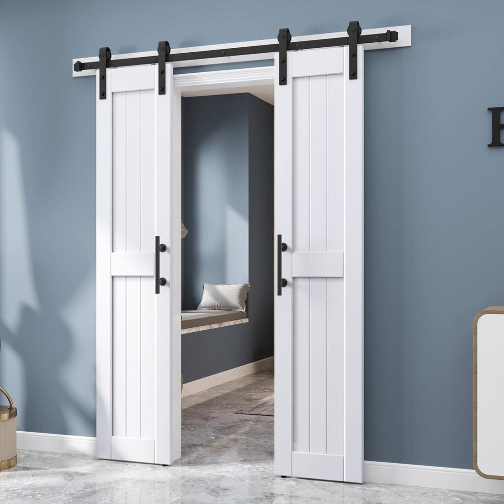 EaseLife 36in x 84in (Double 18in×84in Door) Barn Door with 6.6FT Sliding Door Hardware & Handle Included,DIY Assemblely,Easy Install,Water-Proof,Apply to Interior Exterior Rooms,H-Frame,White