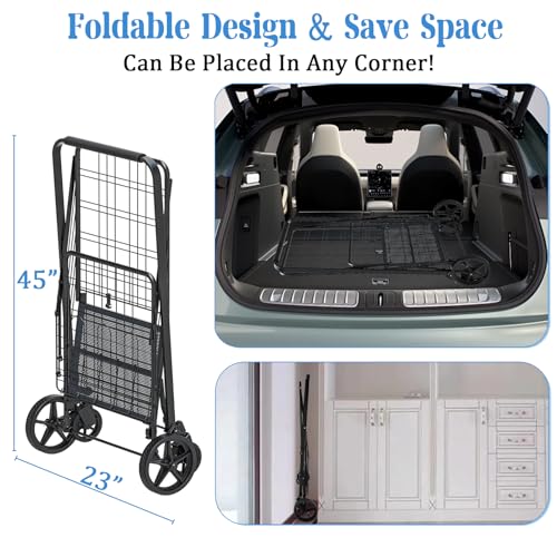 Heavy Duty Folding Shopping Cart with Double Basket and 360° Swivel Wheels X75734