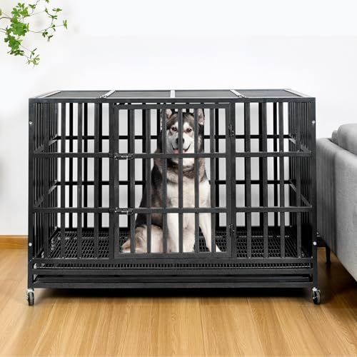 48 Inch Heavy Duty Dog Crate with Wheels and Removable Tray J85192