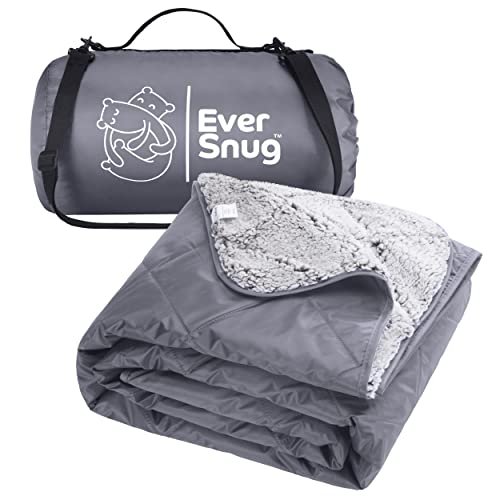 EverSnug Sherpa Waterproof Camping Blanket - Extra Thick and Warm, Large Sherpa Fleece Outdoor Blanket for Camping, Picnics, Beaches, Stadiums, Pets - Washable and Windproof for Cold Weather (Blue)