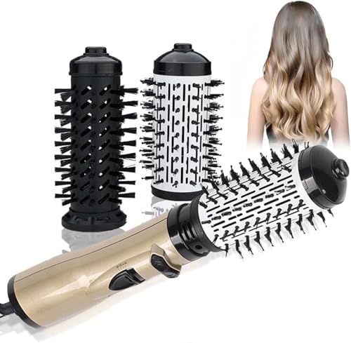 3-in-1 Hot Air Styler and Rotating Hair Dryer, Hair Dryer and Blow Dryer Brush in One, 2 Interchangeable Brushes for Dry and Wet Hair, Auto-Rotating Curling Hot Hair Brush (Red)