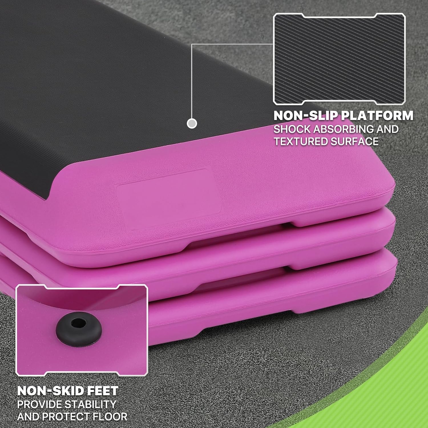 43-Inch Exercise Stepper Platform with Adjustable Risers for Cardio and Strength Training Q360831