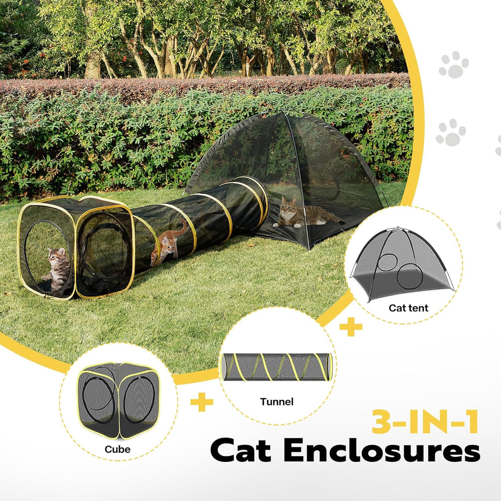 Outdoor Cat Enclosure with Tent, Tunnel, and Playhouse K7097