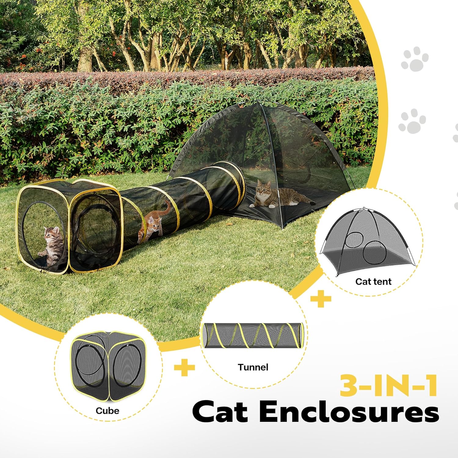 Outdoor Cat Enclosure with Tent, Tunnel, and Playhouse K7097