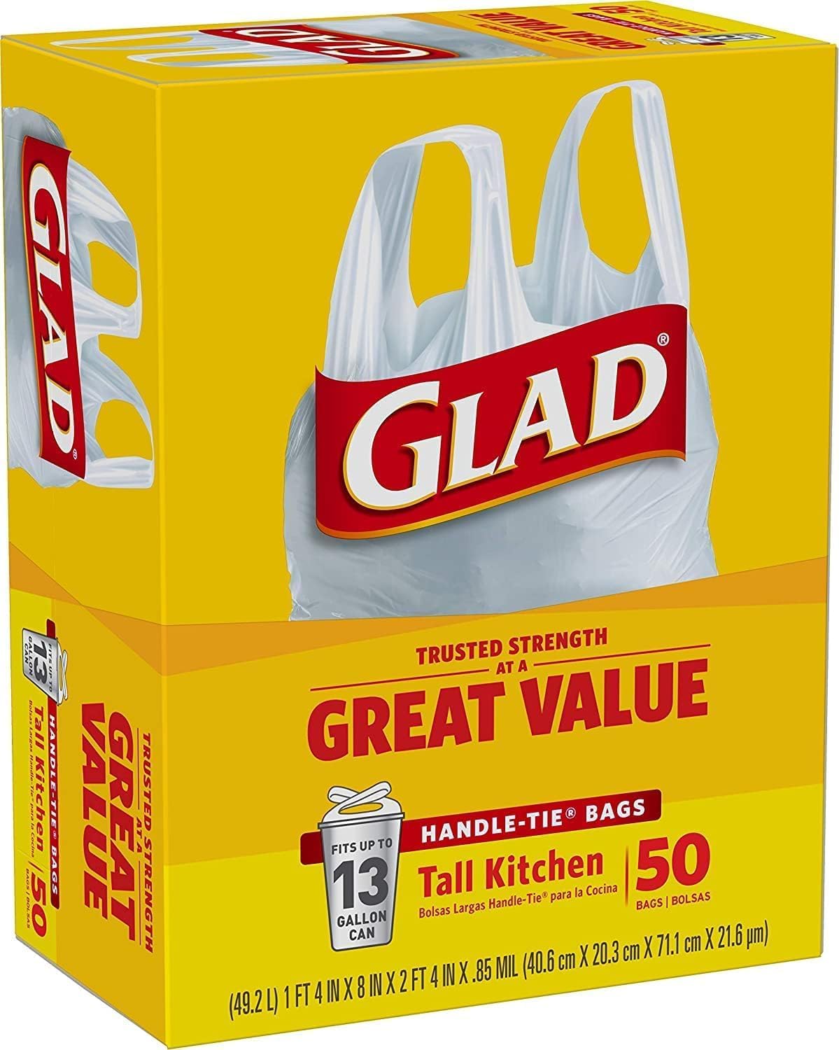 Tall Kitchen Handle-Tie Trash Bags 13 Gallon, 50 Count R7743