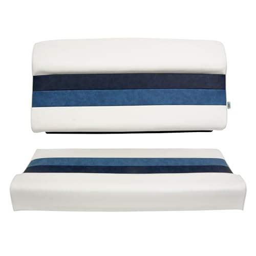 Pontoon Bench Seat Cushion Set with Left Arm Rest, White/Navy/Blue U16414