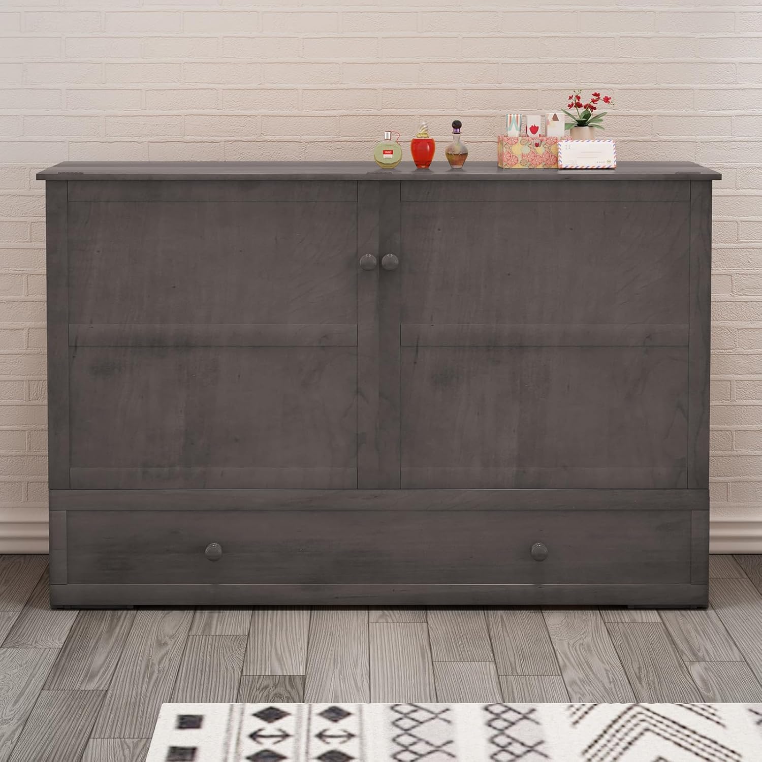 Queen Size Murphy Bed with Foldable Foam Mattress and Storage Drawer F178967