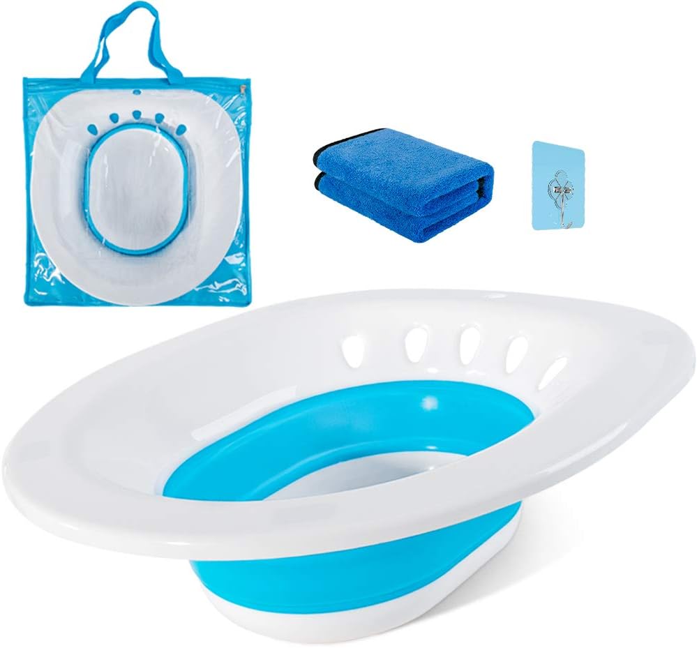 Sitz Bath for Toilet Hemorrhoids Postpartum Care, Perineal Soaking Bath Over The Toilet Seat for Pregnant Women, Foldable Sitz Basin Tub for Vaginal or Anal Inflammation Relief, Yoni Steam Seat