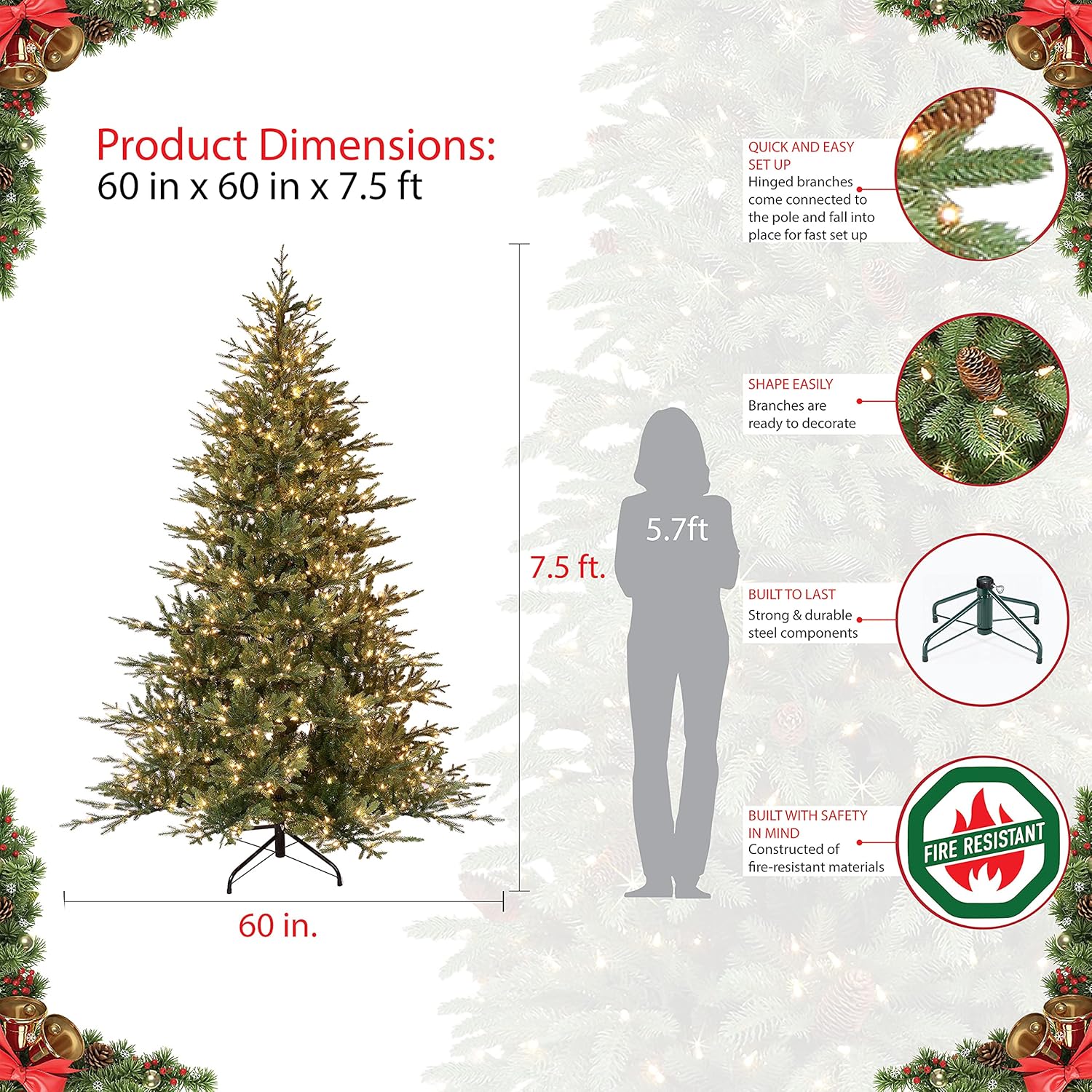 7.5 ft Pre-Lit Balsam Fir Artificial Christmas Tree with 800 Clear Lights I843706