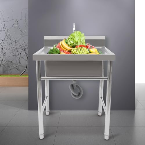 Commercial Restaurant Sink, Free Standing Stainless-Steel Single Bowl with Faucet Y11104