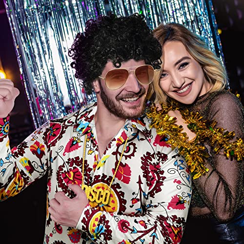 Mens 70s 80s Disco Costume Set Shiny Sequins Long Sleeve Shirt Y2095