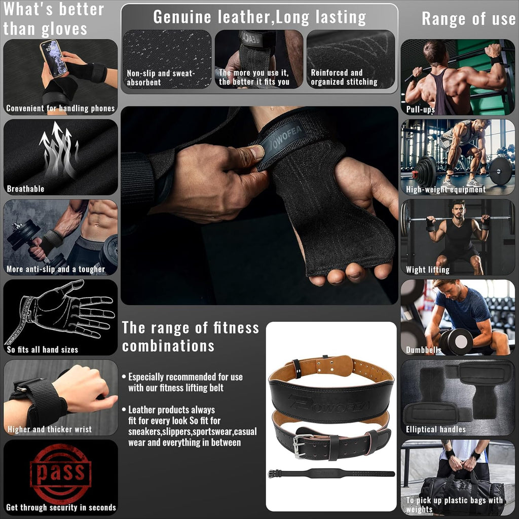 Weight Lifting Belt with Wrist Straps, Adjustable Leather Gym Belt for Squats and Deadlifts O4720