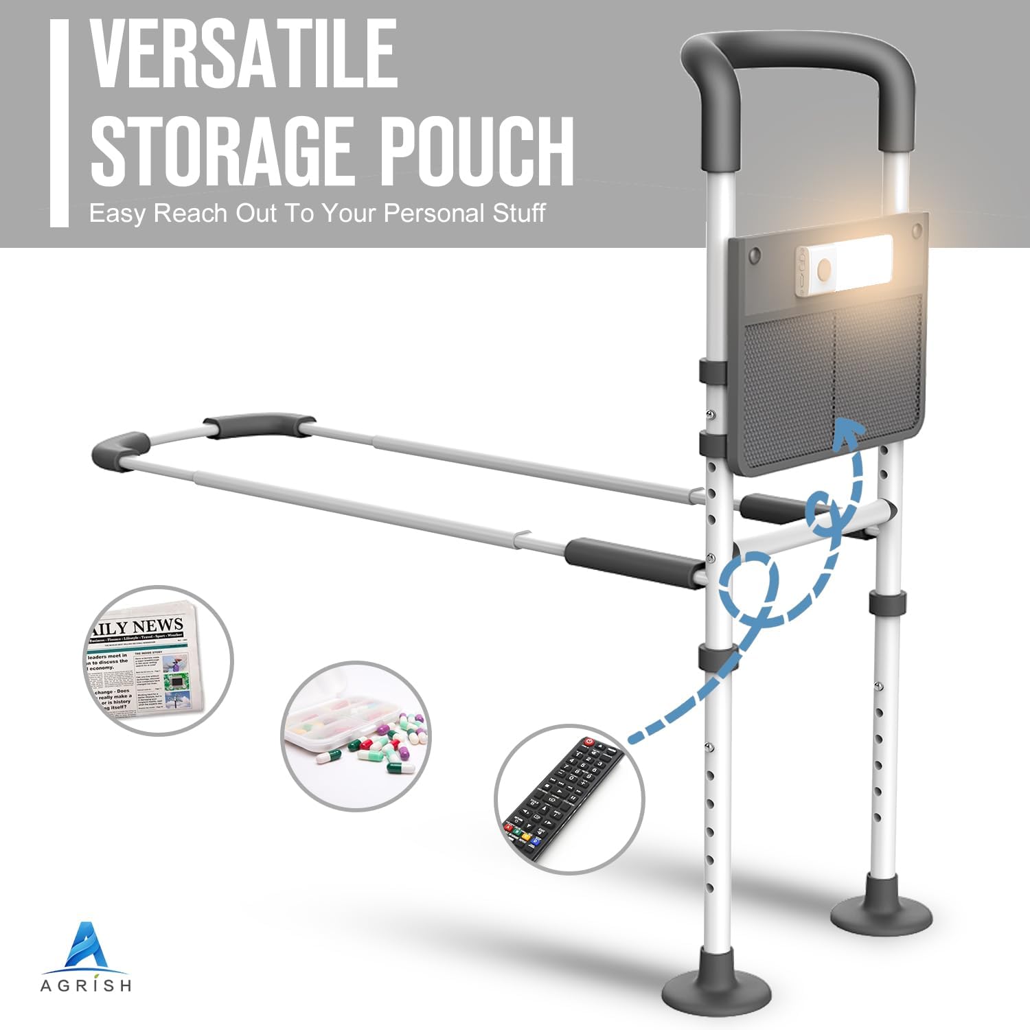 Bed Rails for Elderly Adults with Motion Light and Storage Pouch W23329
